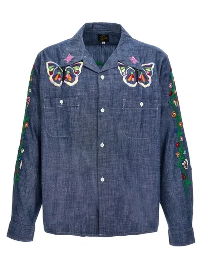 Needles Chambray Embroidery Shirt Shirt, Blouse In Blue