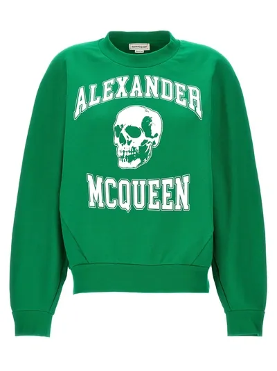 Alexander Mcqueen Varsity Skull Sweatshirt In Green