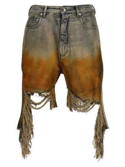 Rick Owens Drkshdw Destroyed Denim Bermuda Shorts In Blue