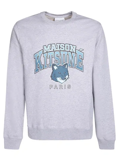 Maison Kitsuné Logo-print Cotton Sweatshirt In Grey