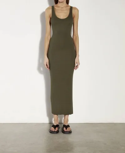 Enza Costa Stretch Silk Knit Maxi Tank Dress In Dark Olive In Green