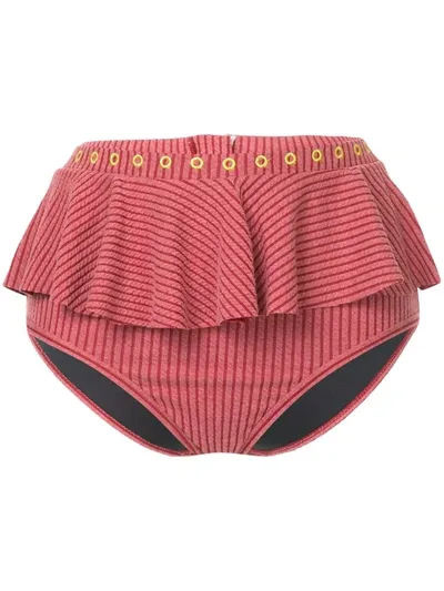 Duskii Venice Ruffled Bikini Bottoms In Red