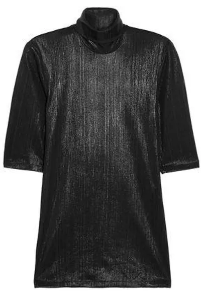 Pallas Metallic Stretch-knit Turtleneck Top In Black