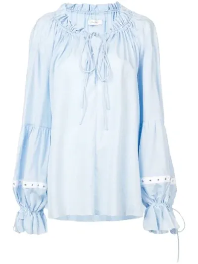 Marques' Almeida Oversized Gathered Lyocell-chambray Blouse In Blue