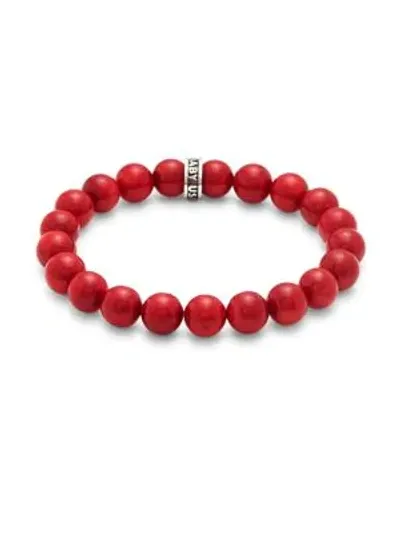 King Baby Studio Men's Sterling Silver Beaded Bracelet In Red