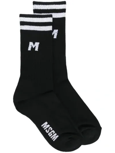 Msgm Contrast Logo Socks In Black