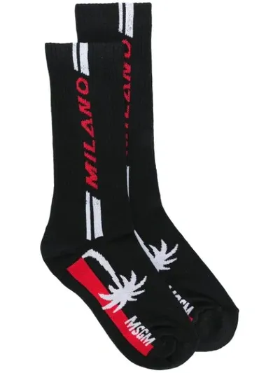 Msgm Palm-tree Logo Socks In Black