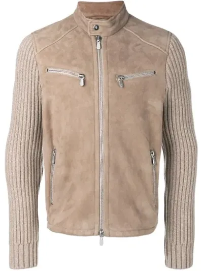 Eleventy Ribbed Sleeve Jacket In Neutrals