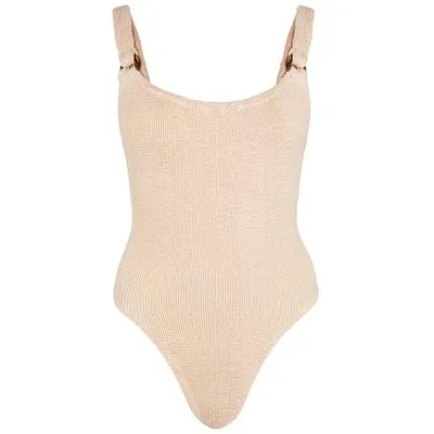 Hunza G Domino Blush Seersucker Swimsuit In Nude