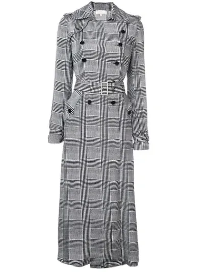 Fleur Du Mal Long Check Trench Coat In Black