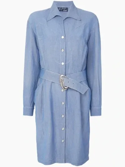 Pre-owned Mugler Western Shirt Dress In Blue