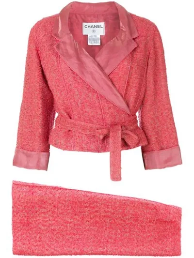 Pre-owned Chanel 1999 Tweed Skirt Suit In Pink