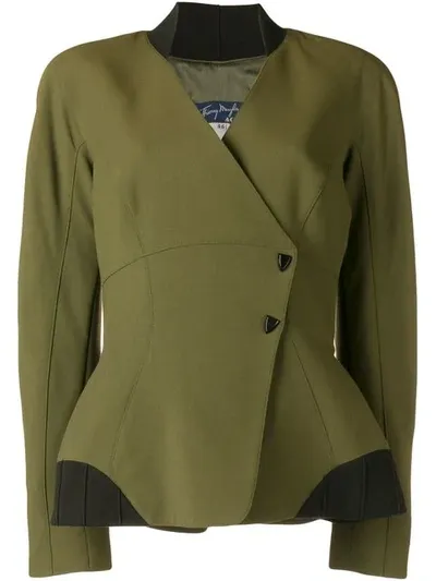 Pre-owned Mugler 1980's Off-centre Fitted Jacket In Green