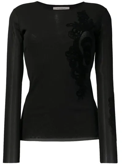 D-exterior Lace Detail Top In Black