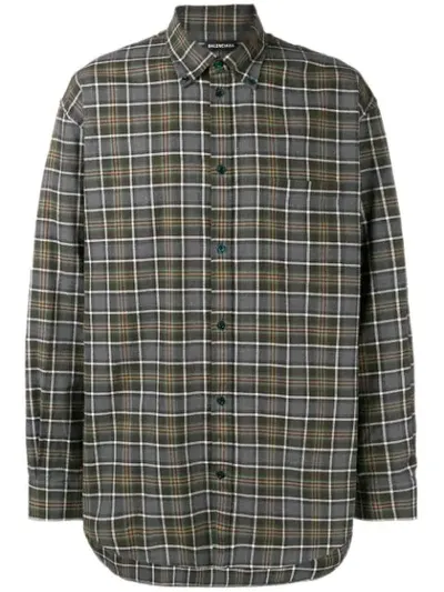 Balenciaga Plaid Button Down Shirt In Green