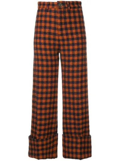 Sea Pareo Checked Trousers In Orange