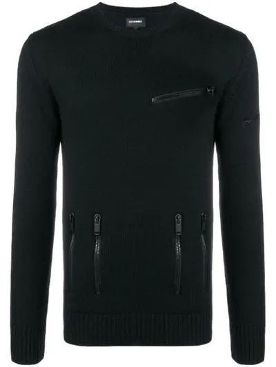 Les Hommes Fine Knit Fitted Sweater In Black