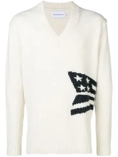 Calvin Klein Jeans Est.1978 Oversized V-neck Sweater In White