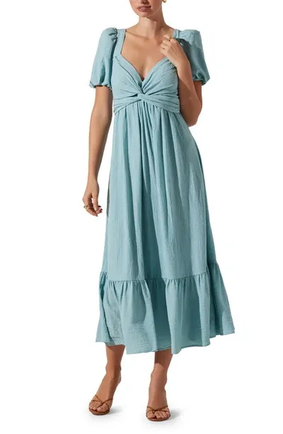 Astr Tie Back Puff Sleeve Midi Dress In Teal