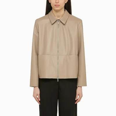 Calvin Klein Regenerated-leather Zip-up Jacket In Beige