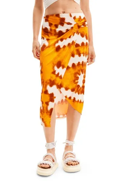 Desigual Fal Praga Tie Dye Skirt In Orange