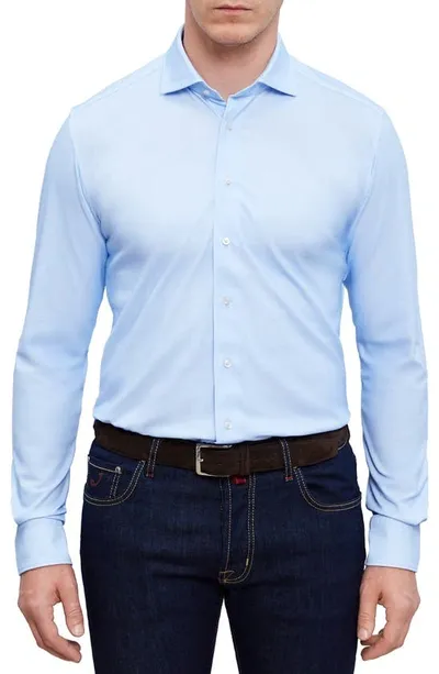 Emanuel Berg 4flex Modern Fit Knit Button-up Shirt In Light Pastel Blue