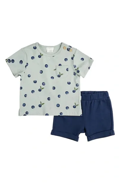 Firsts By Petit Lem Babies'  Blueberry Print T-shirt & Shorts Set In Blue Light