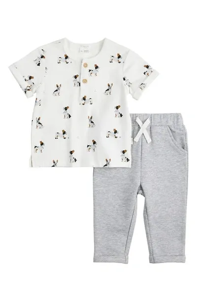 Firsts By Petit Lem Babies'  French Bulldog Print Organic Cotton Henley & Pants Set In Off White