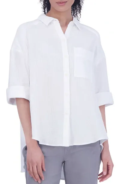 Foxcroft Joanna Cotton Gauze Button-up Shirt In White