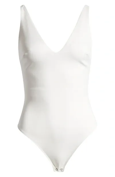 Good American V-neck Scuba Bodysuit In White