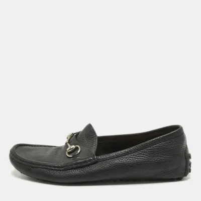 Pre-owned Gucci Black Leather Horsebit Slip On Loafers Size 40.5