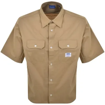 Hugo Blue Short Sleeve Ekyno Shirt Beige