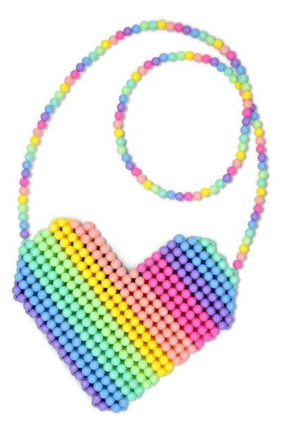 Iscream Kids' Rainbow Heart Bead Crossbody Bag In Pink Multi