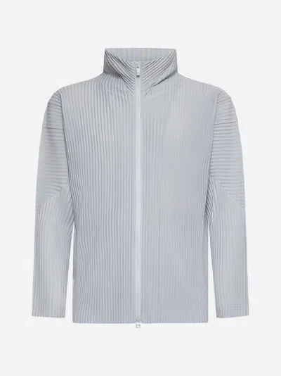 Issey Miyake Zip-up Pleated Fabric Track Suit In Light Grey