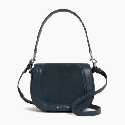 Le Tanneur Ella Medium Crossbody Bag In Grained Leather And Nubuck In Blue