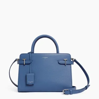 Le Tanneur Emilie Medium-sized Handbag In Pebbled Leather In Blue