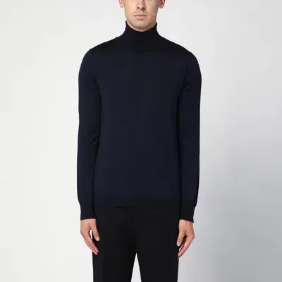 Maison Margiela Turtleneck Pullover In Navy Wool In Blue