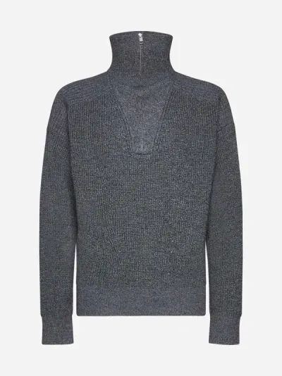 Marant Half-zip Wool Jumper In Charcoal