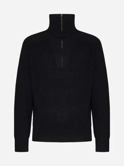 Marant Logo-patch Ribbed-knit Cardigan In Black