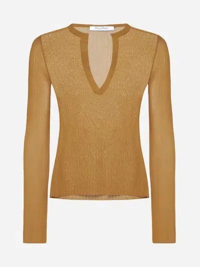 Max Mara Saggina Silk Knit Top In Tobacco