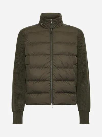 Moncler Padded Nylon And Knit Cardigan In Green