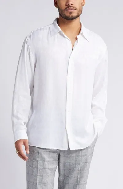 Open Edit Jacquard Stretch Satin Button-up Shirt In White