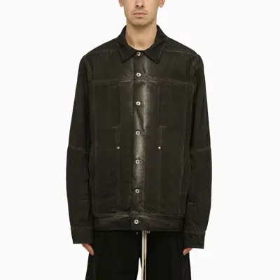 Rick Owens Black Washed-effect Denim Jacket In Grey