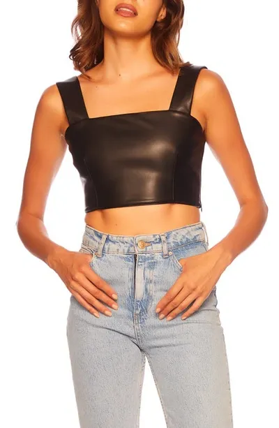 Susana Monaco Faux Leather Crop Tank In Black