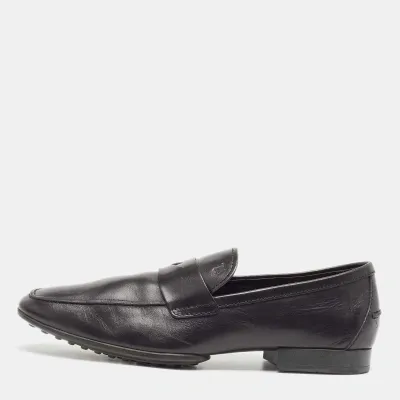 Pre-owned Tod's Black Leather Penny Loafers Size 43