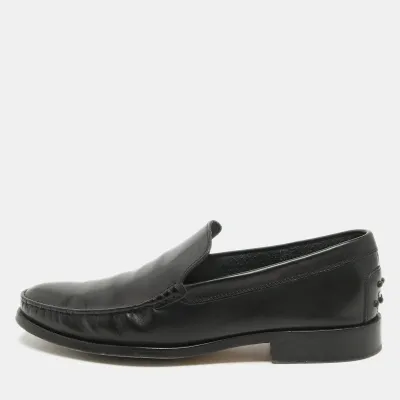 Pre-owned Tod's Black Leather Slip On Loafers Size 44