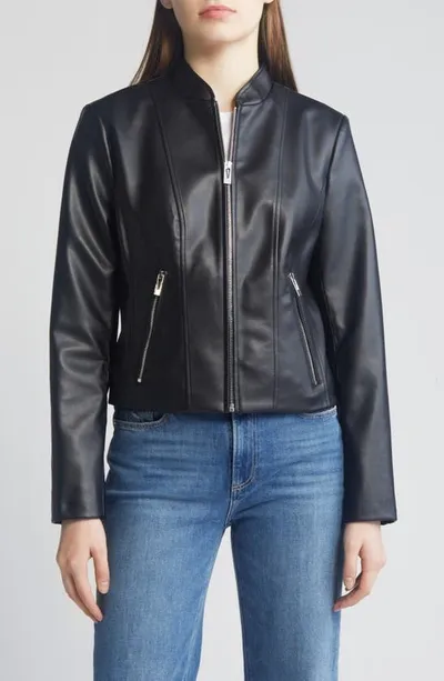 Via Spiga Faux Leather Jacket In Black