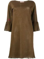 Kristina Ti Embellished Trumpet Sleeve Dress In Brown