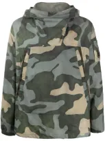 C.p. Company Camouflage Print High Collar Hoodie In Green