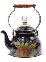 Mackenzie-childs Flower Market Black Two-quart Tea Kettle